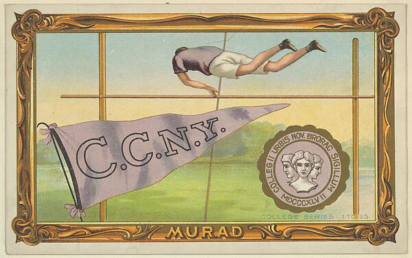 College of the City of New York, version one, part of the College Series cabinet cards (T6), Murad Cigarettes, Chromolithograph with hand-coloring 