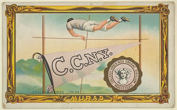 College of the City of New York, version two, part of the College Series cabinet cards (T6), Murad Cigarettes, Chromolithograph with hand-coloring 