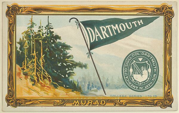 Dartmouth College, version one, part of the College Series cabinet cards (T6), Murad Cigarettes, Chromolithograph with hand-coloring 