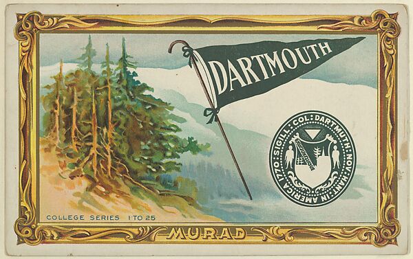 Dartmouth College, version two, part of the College Series cabinet cards (T6), Murad Cigarettes, Chromolithograph with hand-coloring 