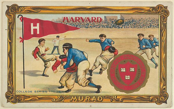 Harvard, version one, part of the College Series cabinet cards (T6), Murad Cigarettes, Chromolithograph with hand-coloring 
