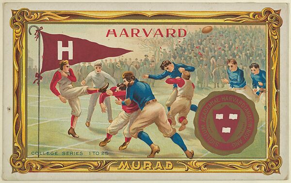 Harvard, version two, part of the College Series cabinet cards (T6), Murad Cigarettes, Chromolithograph with hand-coloring 