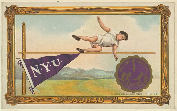 New York University, version one, part of the College Series cabinet cards (T6), Murad Cigarettes, Chromolithograph with hand-coloring 