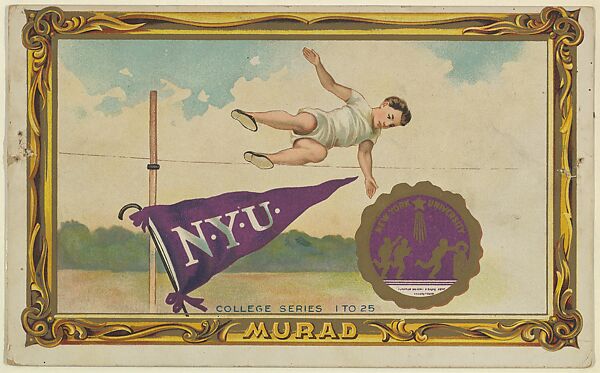 New York University, version two, part of the College Series cabinet cards (T6), Murad Cigarettes, Chromolithograph with hand-coloring 