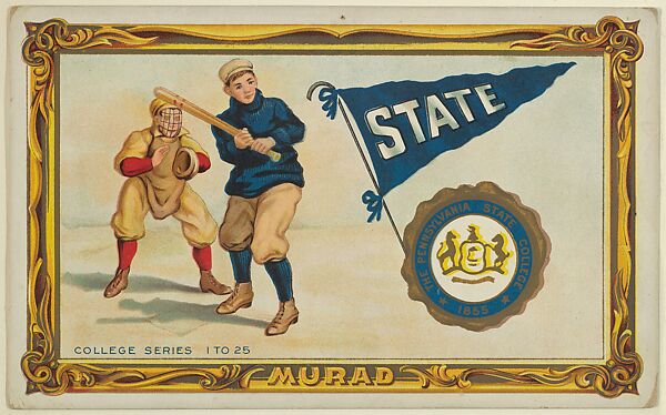 Pennsylvania State College, version two, part of the College Series cabinet cards (T6), Murad Cigarettes, Chromolithograph with hand-coloring 