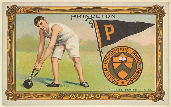 Princeton, version one, part of the College Series cabinet cards (T6), Murad Cigarettes, Chromolithograph with hand-coloring 