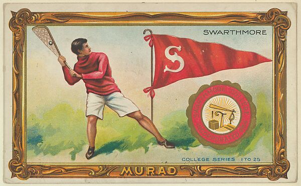 Swarthmore College, version one, part of the College Series cabinet cards (T6), Murad Cigarettes, Chromolithograph with hand-coloring 