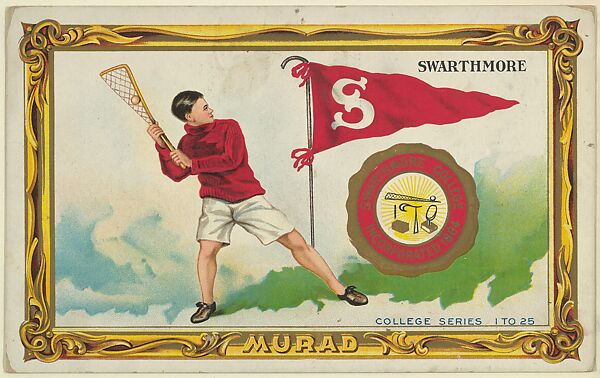 Swarthmore College, version two, part of the College Series cabinet cards (T6), Murad Cigarettes, Chromolithograph with hand-coloring 