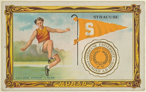 Syracuse University, version two, part of the College Series cabinet cards (T6), Murad Cigarettes, Chromolithograph with hand-coloring 