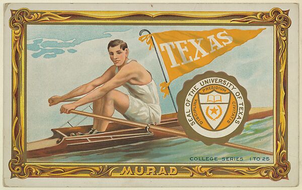 Texas University, version two, part of the College Series cabinet cards (T6), Murad Cigarettes, Chromolithograph with hand-coloring 