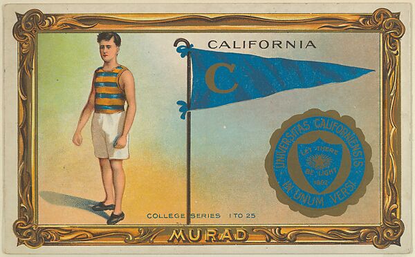 University of California, version one, part of the College Series cabinet cards (T6), Murad Cigarettes, Chromolithograph with hand-coloring 