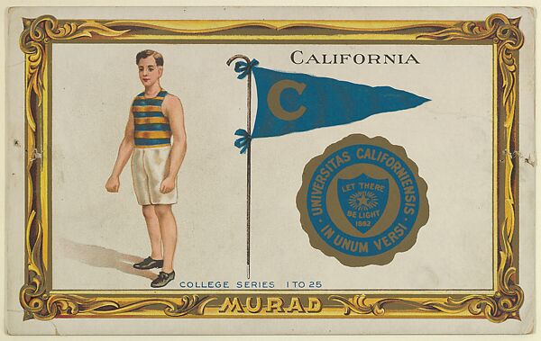 University of California, version two, part of the College Series cabinet cards (T6), Murad Cigarettes, Chromolithograph with hand-coloring 