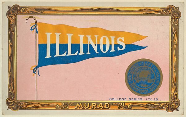 University of Illinois, version one, part of the College Series cabinet cards (T6), Murad Cigarettes, Chromolithograph with hand-coloring 