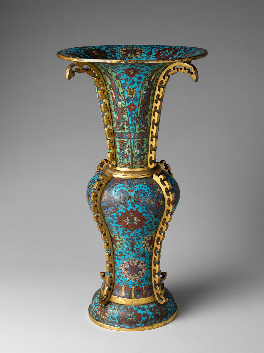 Vase in the form of an archaic wine vessel (gu), Cloisonné enamel, China