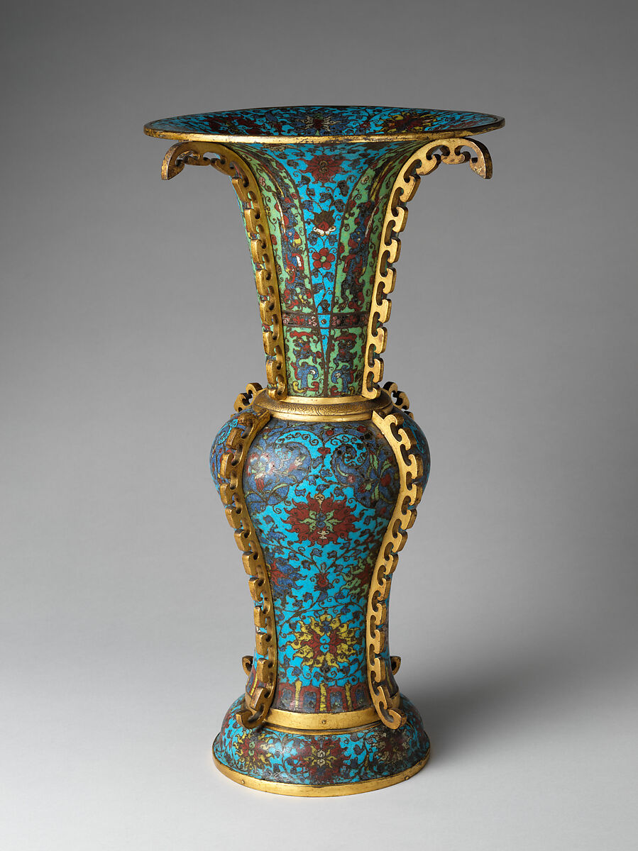 Vase in the form of an archaic wine vessel (gu), Cloisonné enamel, China
