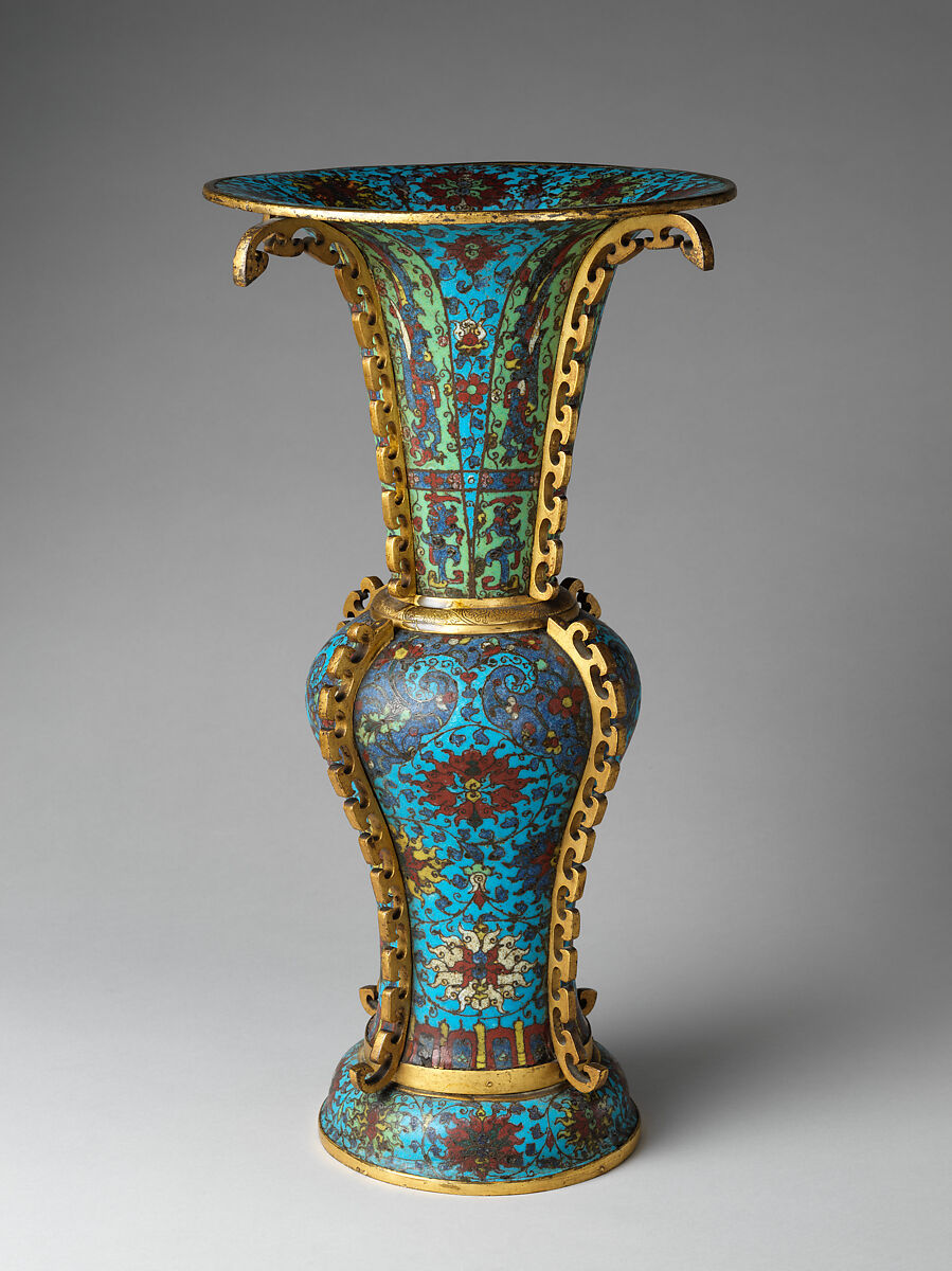 Vase in the form of an archaic wine vessel (gu), Cloisonné enamel, China