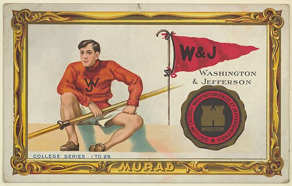 Washington and Jefferson, version two, part of the College Series cabinet cards (T6), Murad Cigarettes, Chromolithograph with hand-coloring 