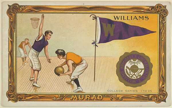 Williams College, version one, part of the College Series cabinet cards (T6), Murad Cigarettes, Chromolithograph with hand-coloring 