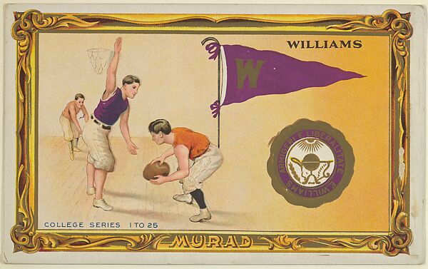 Williams College, version two, part of the College Series cabinet cards (T6), Murad Cigarettes, Chromolithograph with hand-coloring 
