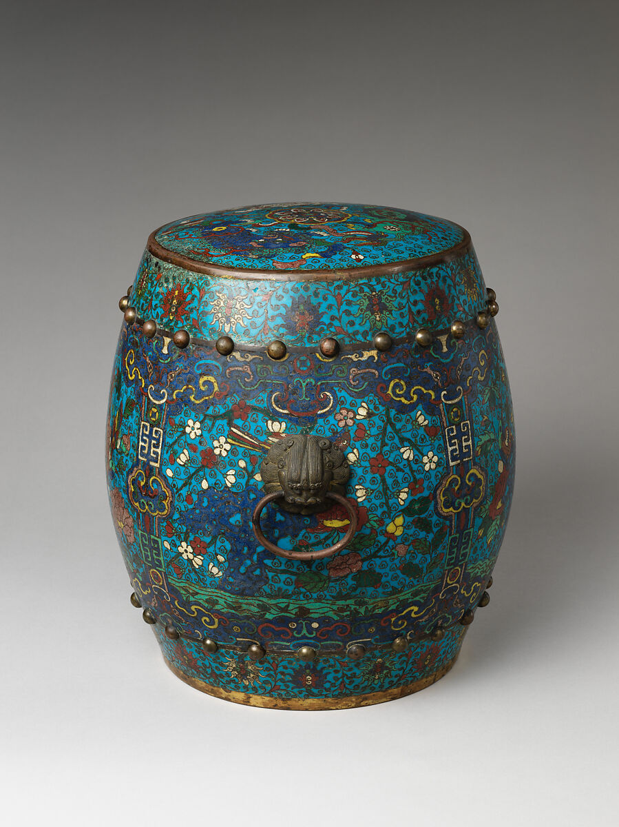 Garden seat with birds and flowers, Cloisonné enamel, China