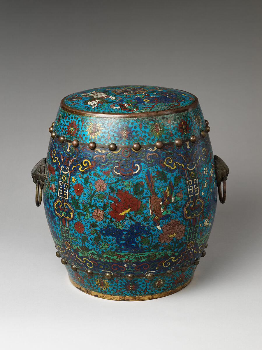 Garden seat with birds and flowers, Cloisonné enamel, China