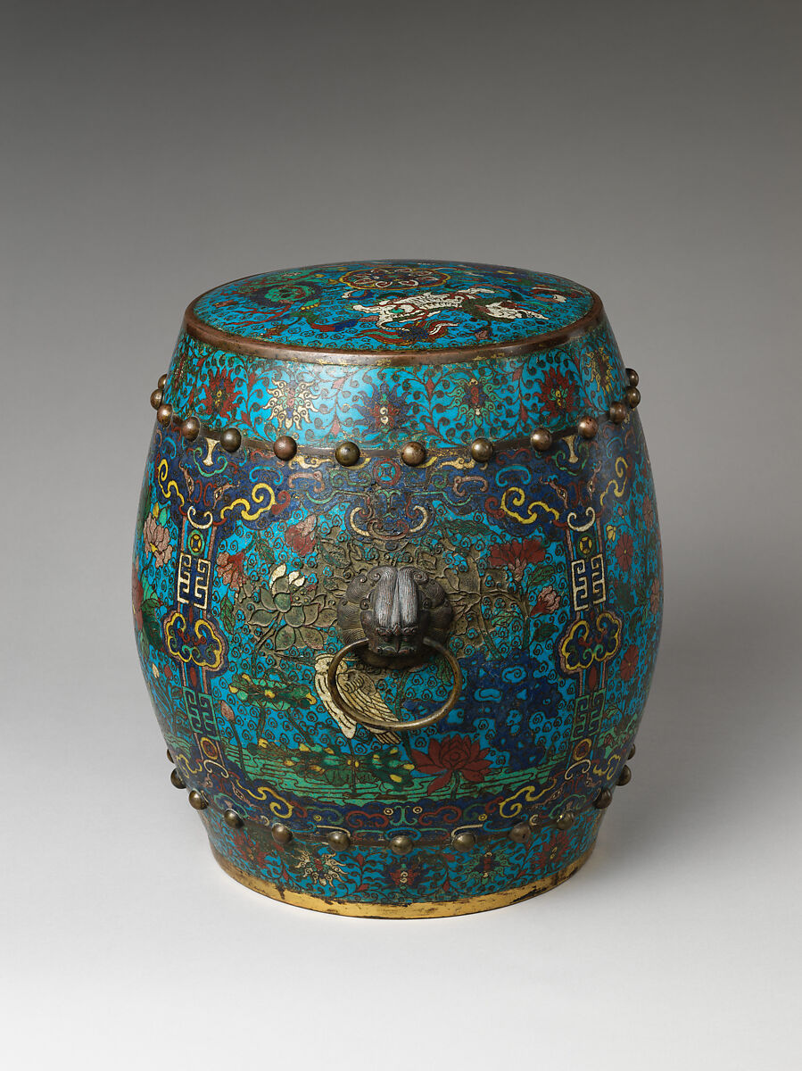 Garden seat with birds and flowers, Cloisonné enamel, China