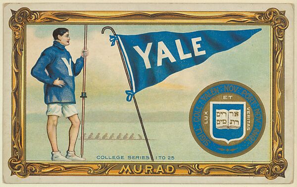 Yale, version one, part of the College Series cabinet cards (T6), Murad Cigarettes, Chromolithograph with hand-coloring 