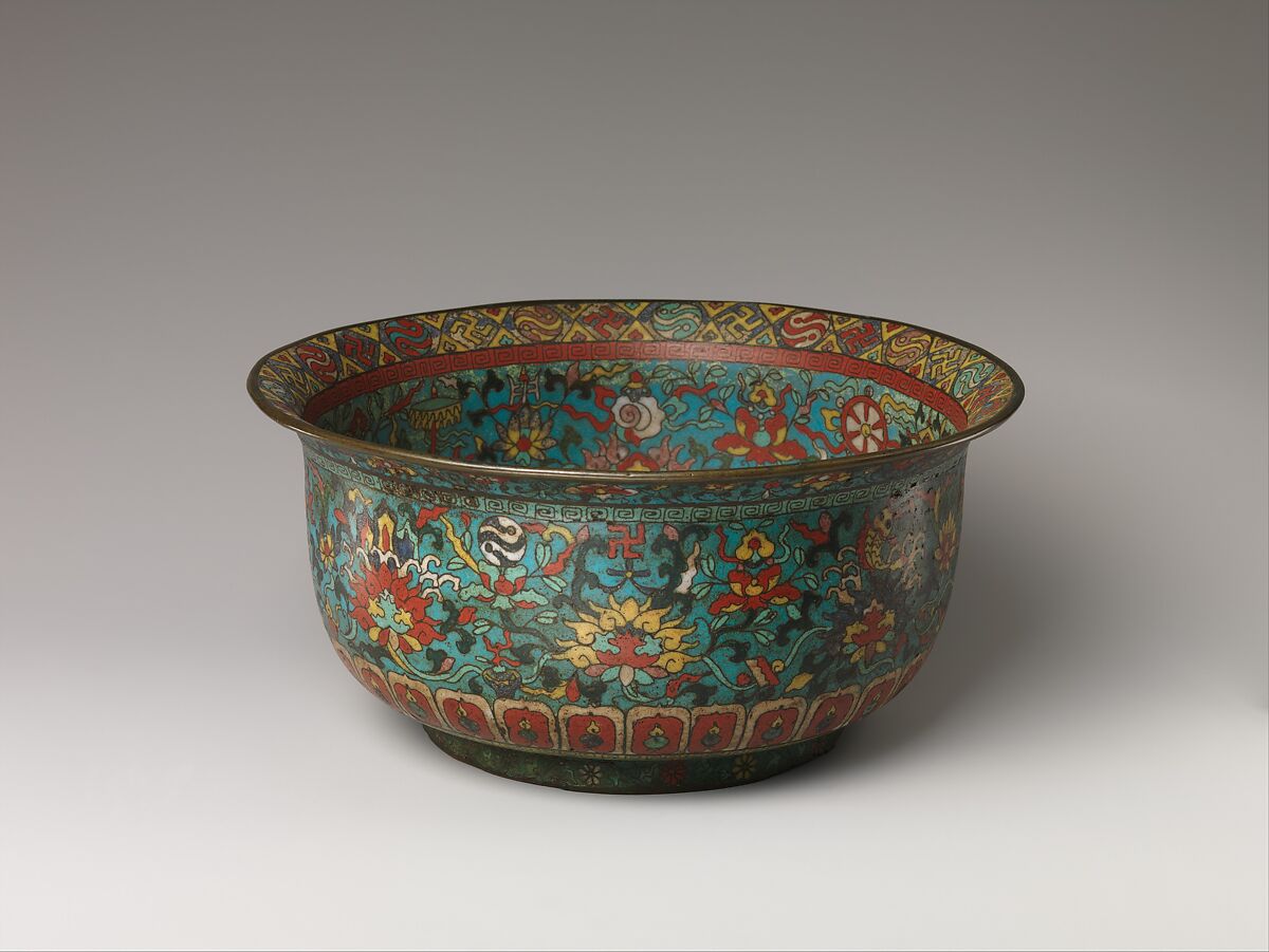 Bowl with auspicious symbols, Cloisonné enamel, China