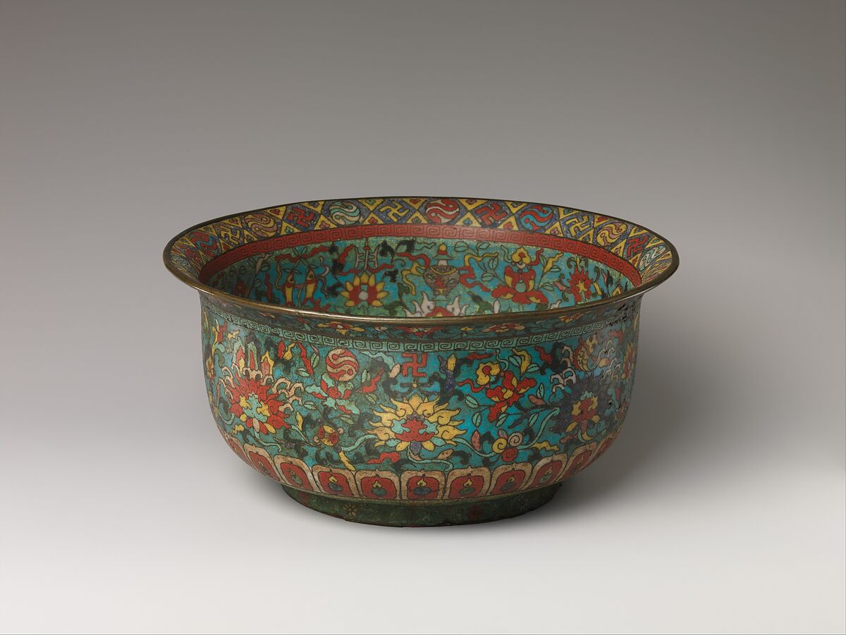 Bowl with auspicious symbols, Cloisonné enamel, China 