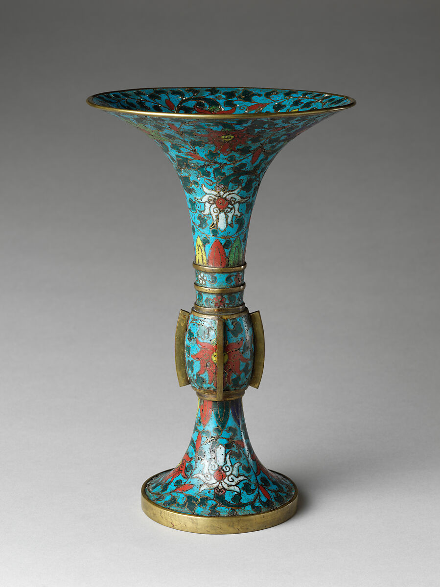 Vase in the form of an archaic wine vessel (gu), Cloisonné enamel, China