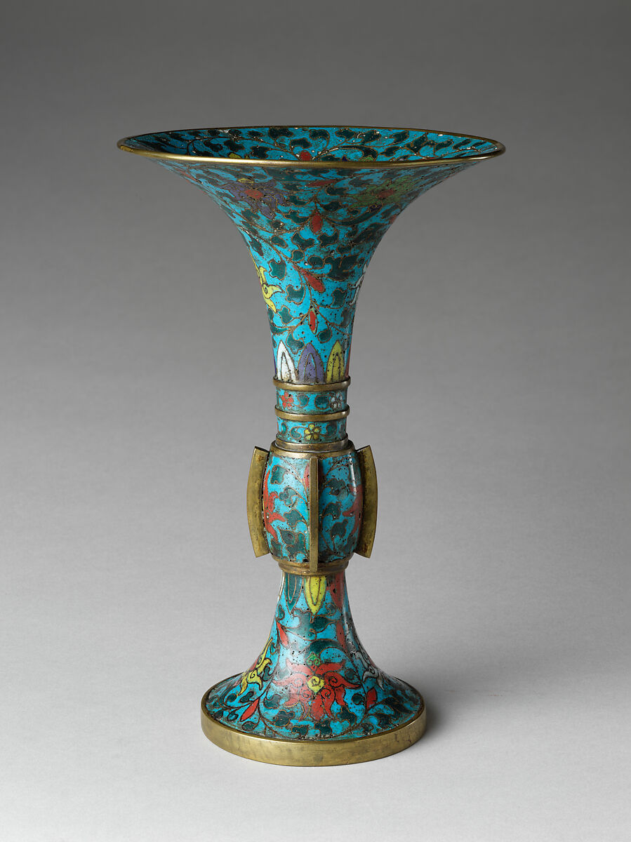 Vase in the form of an archaic wine vessel (gu), Cloisonné enamel, China