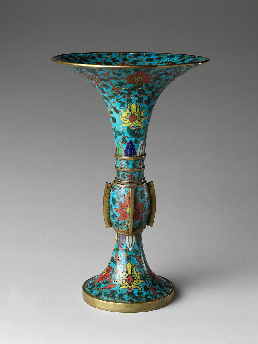 Vase in the form of an archaic wine vessel (gu), Cloisonné enamel, China