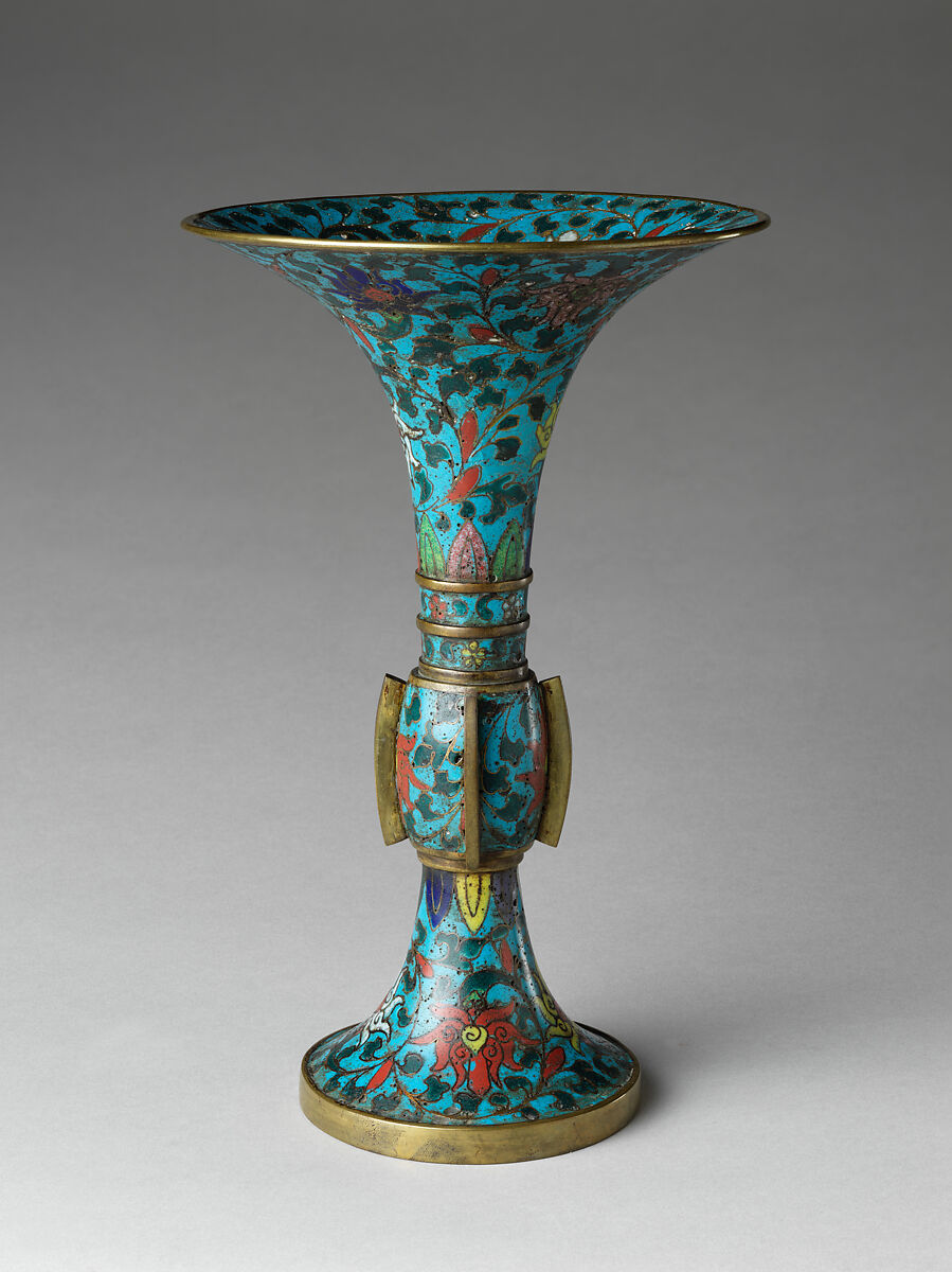 Vase in the form of an archaic wine vessel (gu), Cloisonné enamel, China 