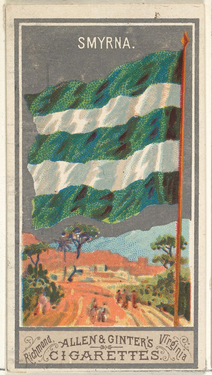 Smyrna, from the City Flags series (N6) for Allen & Ginter Cigarettes Brands, Issued by Allen &amp; Ginter (American, Richmond, Virginia), Commercial color lithograph 