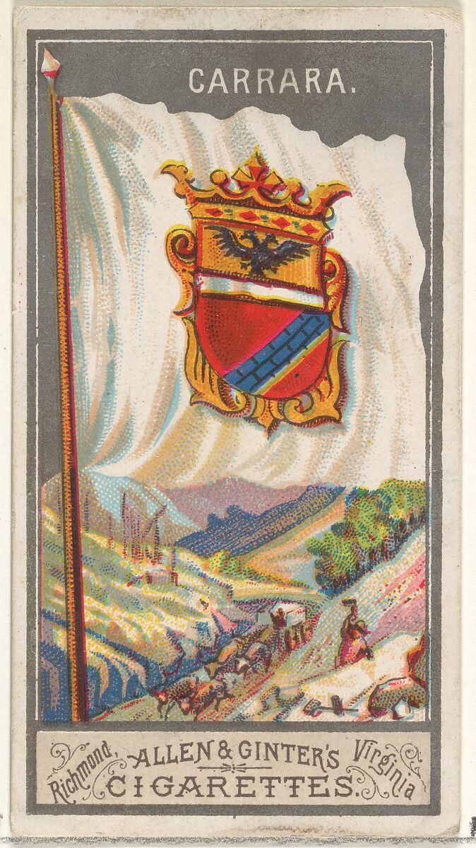 Carrara, from the City Flags series (N6) for Allen & Ginter Cigarettes Brands, Issued by Allen &amp; Ginter (American, Richmond, Virginia), Commercial color lithograph 
