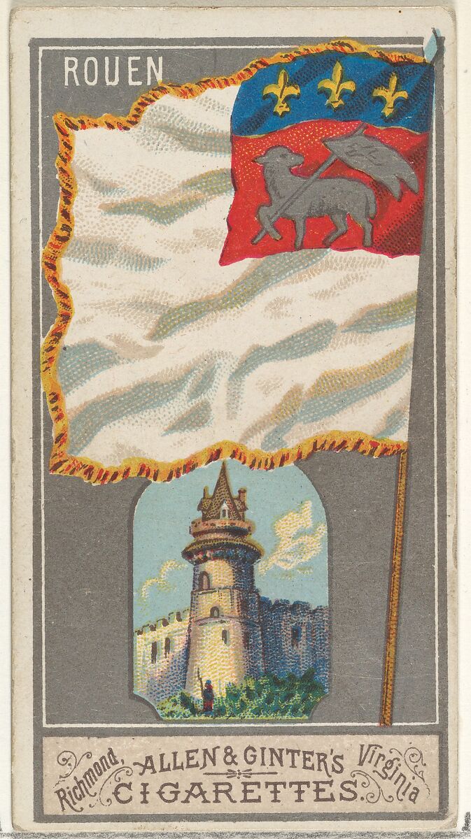 Rouen, from the City Flags series (N6) for Allen & Ginter Cigarettes Brands, Issued by Allen &amp; Ginter (American, Richmond, Virginia), Commercial color lithograph 