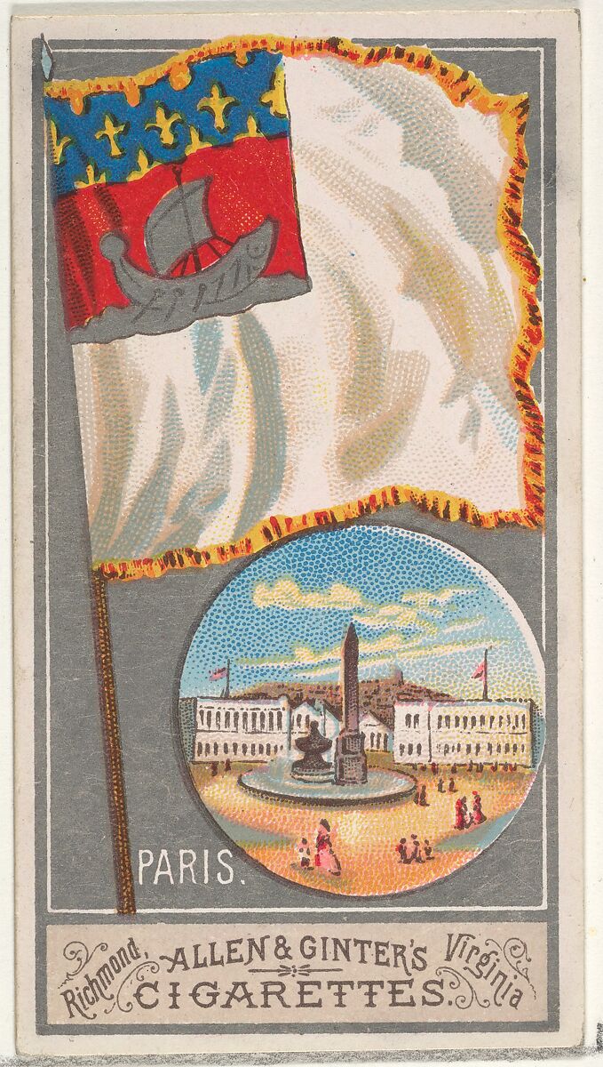 Paris, from the City Flags series (N6) for Allen & Ginter Cigarettes Brands, Issued by Allen &amp; Ginter (American, Richmond, Virginia), Commercial color lithograph 