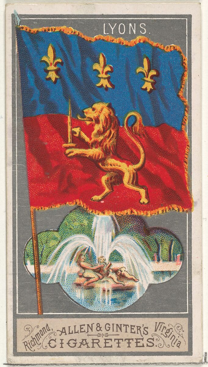 Lyons, from the City Flags series (N6) for Allen & Ginter Cigarettes Brands, Issued by Allen &amp; Ginter (American, Richmond, Virginia), Commercial color lithograph 