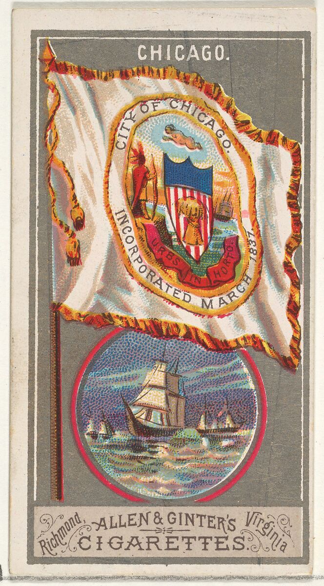Chicago, from the City Flags series (N6) for Allen & Ginter Cigarettes Brands, Issued by Allen &amp; Ginter (American, Richmond, Virginia), Commercial color lithograph 