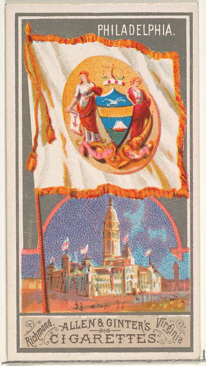 Philadelphia, from the City Flags series (N6) for Allen & Ginter Cigarettes Brands, Issued by Allen &amp; Ginter (American, Richmond, Virginia), Commercial color lithograph 