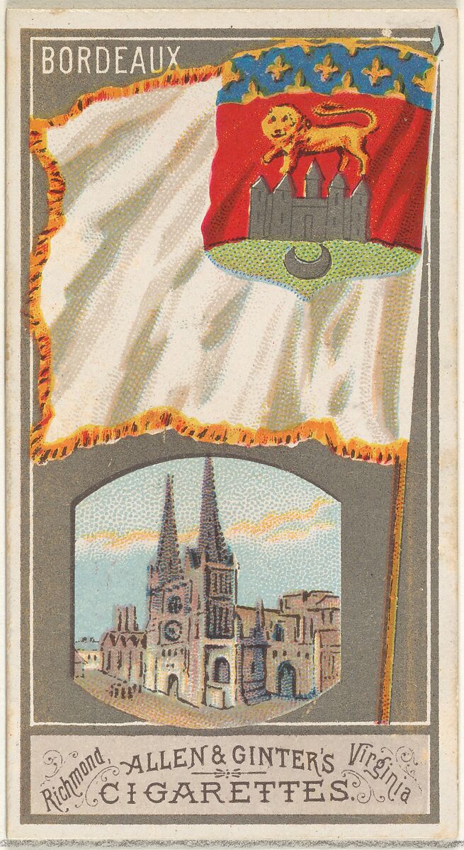 Bordeaux, from the City Flags series (N6) for Allen & Ginter Cigarettes Brands, Issued by Allen &amp; Ginter (American, Richmond, Virginia), Commercial color lithograph 