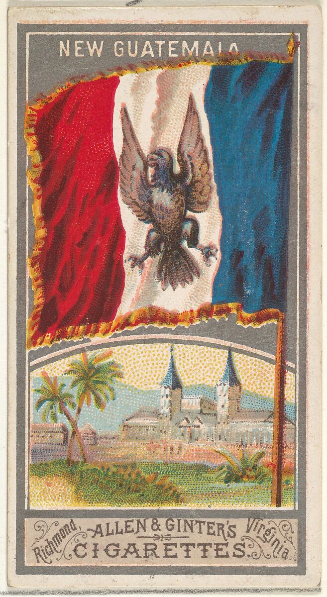 New Guatemala, from the City Flags series (N6) for Allen & Ginter Cigarettes Brands, Issued by Allen &amp; Ginter (American, Richmond, Virginia), Commercial color lithograph 