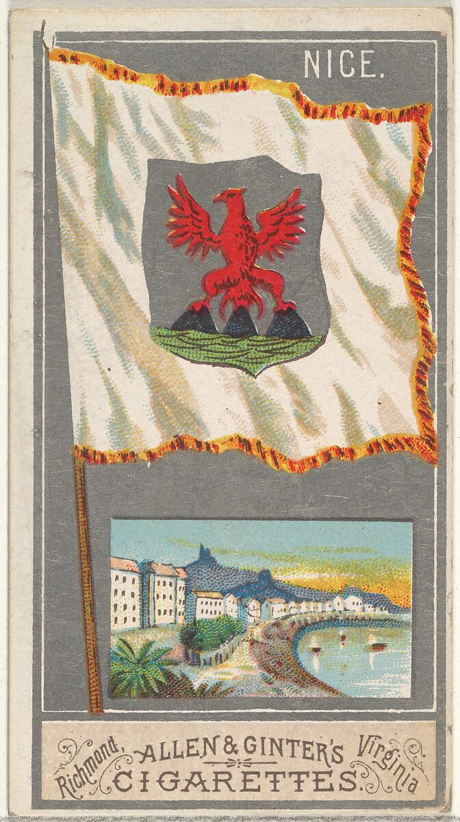 Nice, from the City Flags series (N6) for Allen & Ginter Cigarettes Brands, Issued by Allen &amp; Ginter (American, Richmond, Virginia), Commercial color lithograph 