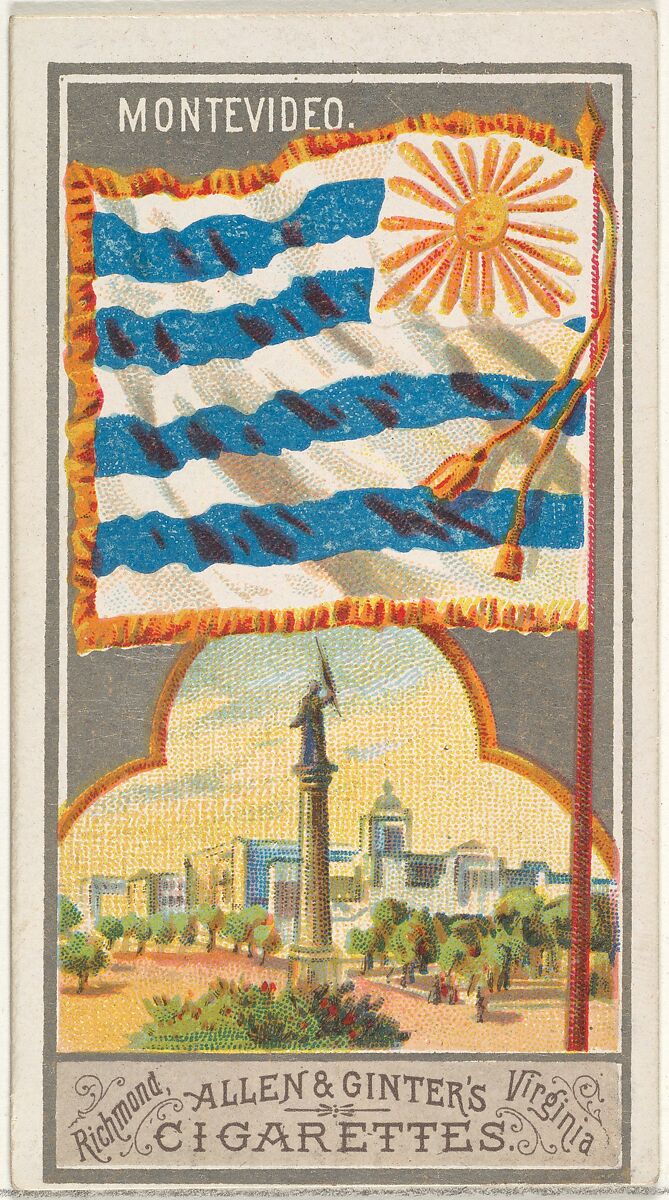 Montevideo, from the City Flags series (N6) for Allen & Ginter Cigarettes Brands, Issued by Allen &amp; Ginter (American, Richmond, Virginia), Commercial color lithograph 