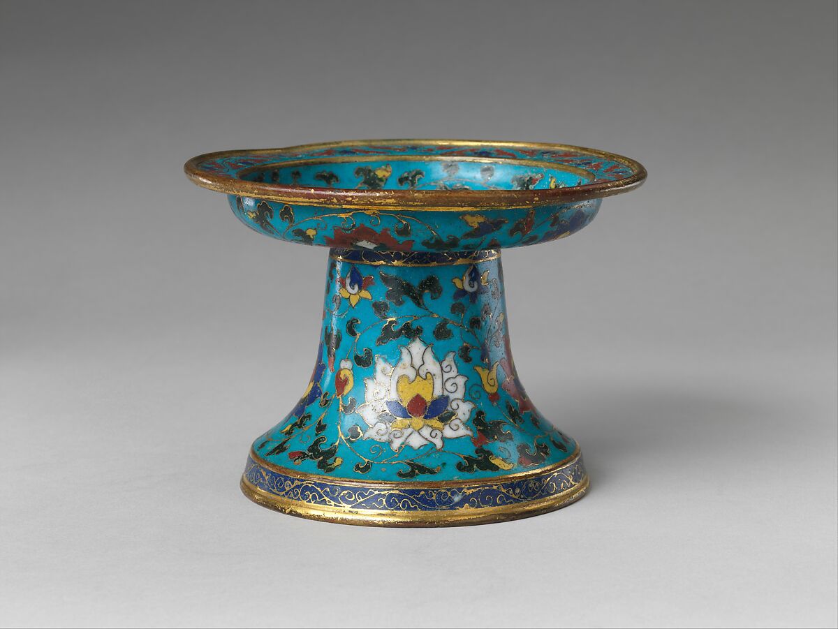 Candlestick with lotus scrolls, Cloisonné enamel, China 