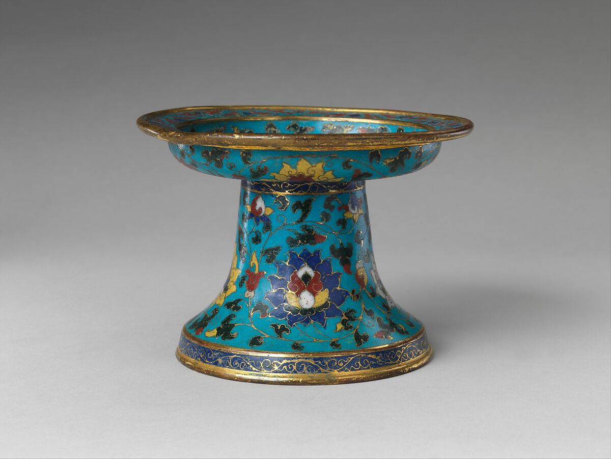Candlestick with lotus scrolls, Cloisonné enamel, China