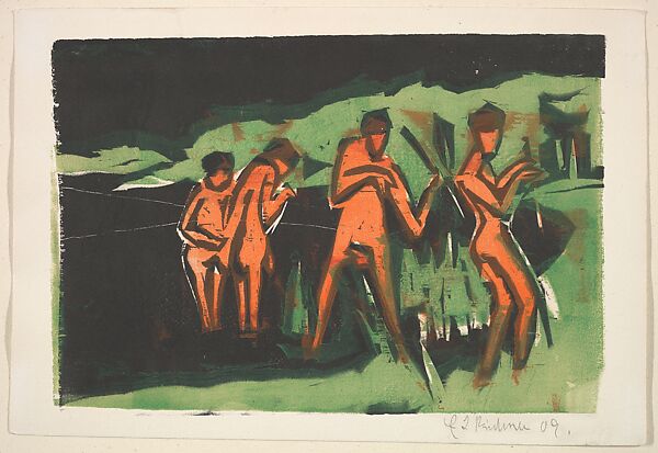 Bathers Throwing Reeds, Ernst Ludwig Kirchner (German, Aschaffenburg 1880–1938 Frauenkirch), Woodcut 