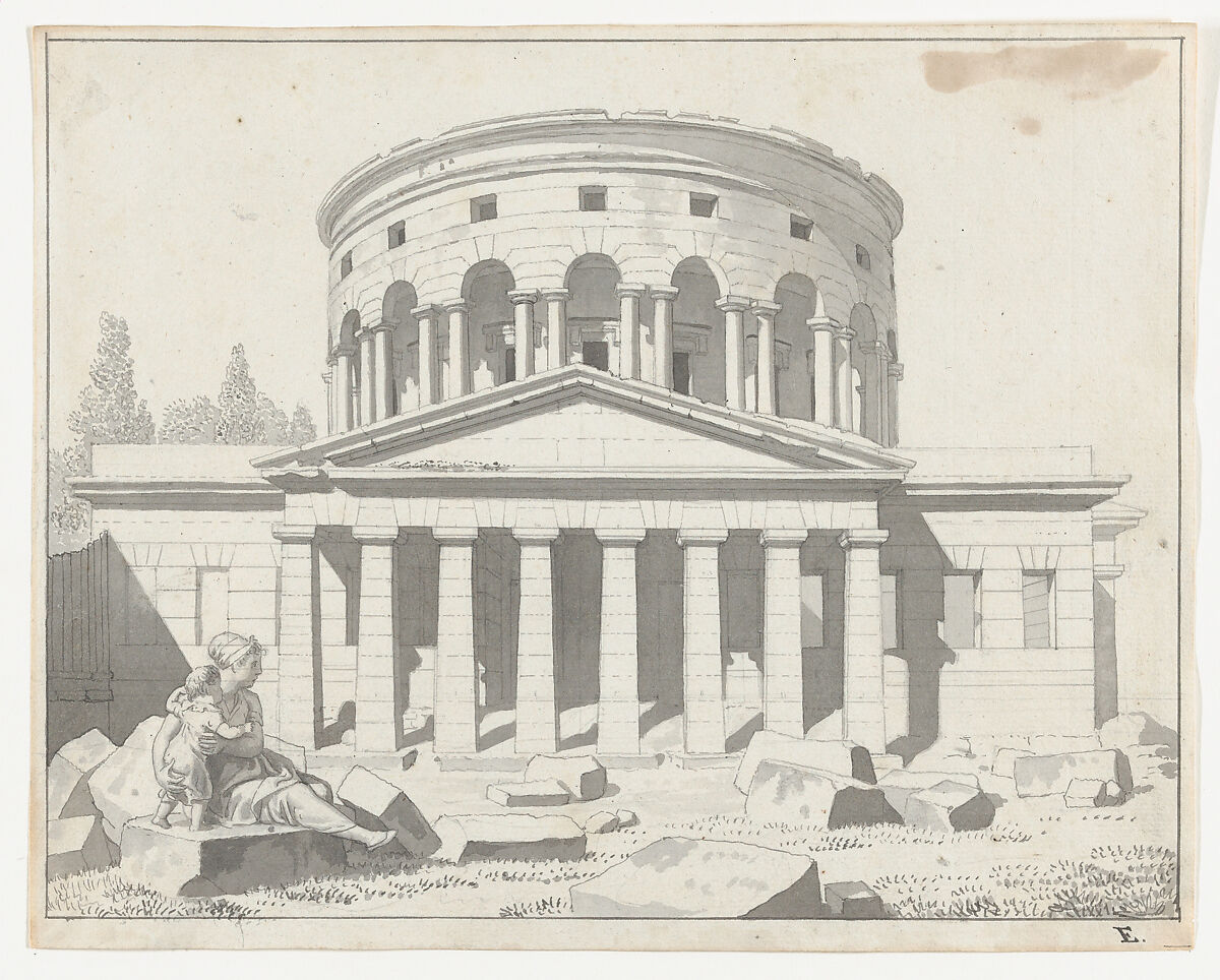 View of the Barrière de la Villette in Paris, Christoffer Wilhelm Eckersberg (Danish, Blåkrog 1783–1853 Copenhagen), Pen and gray ink, over graphite; framing lines in pen and gray ink 