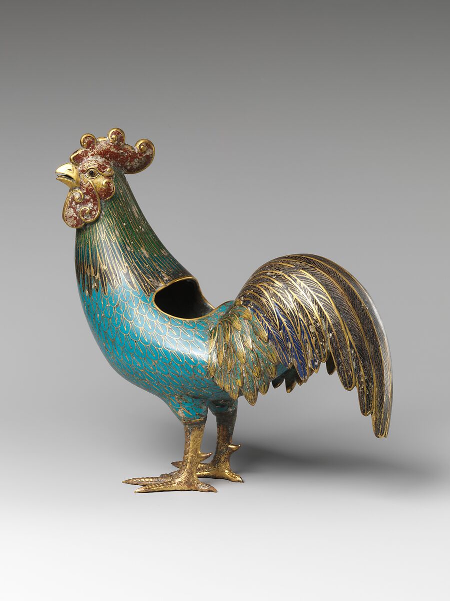 Incense burner in the shape of a rooster, Cloisonné enamel, China