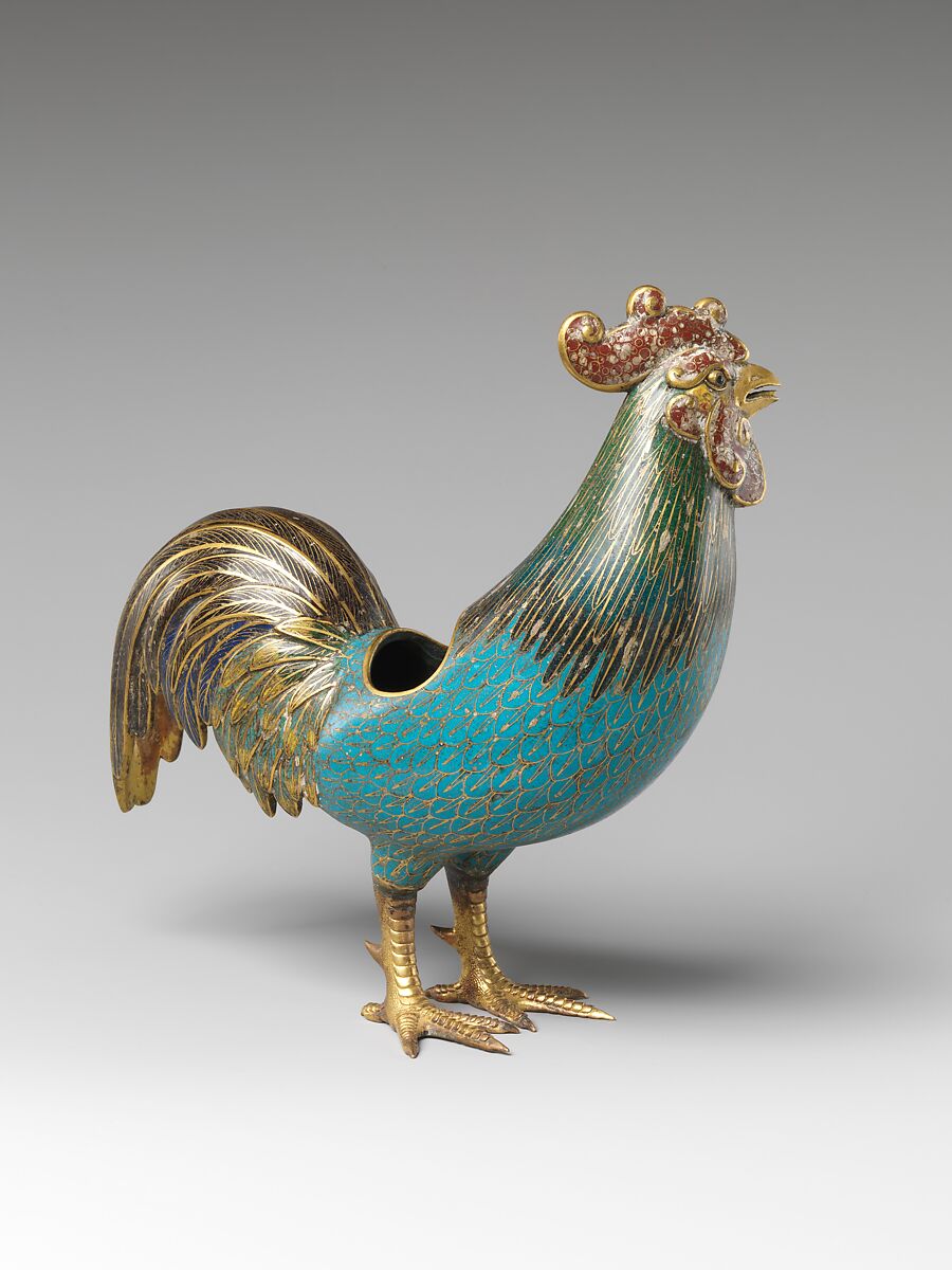 Incense burner in the shape of a rooster, Cloisonné enamel, China